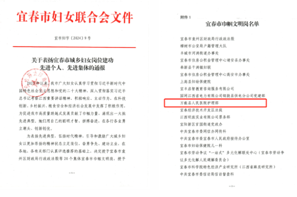 宜春市巾帼文明岗&mdash;宜春学院第一附属医院 万载县人民医院护理部